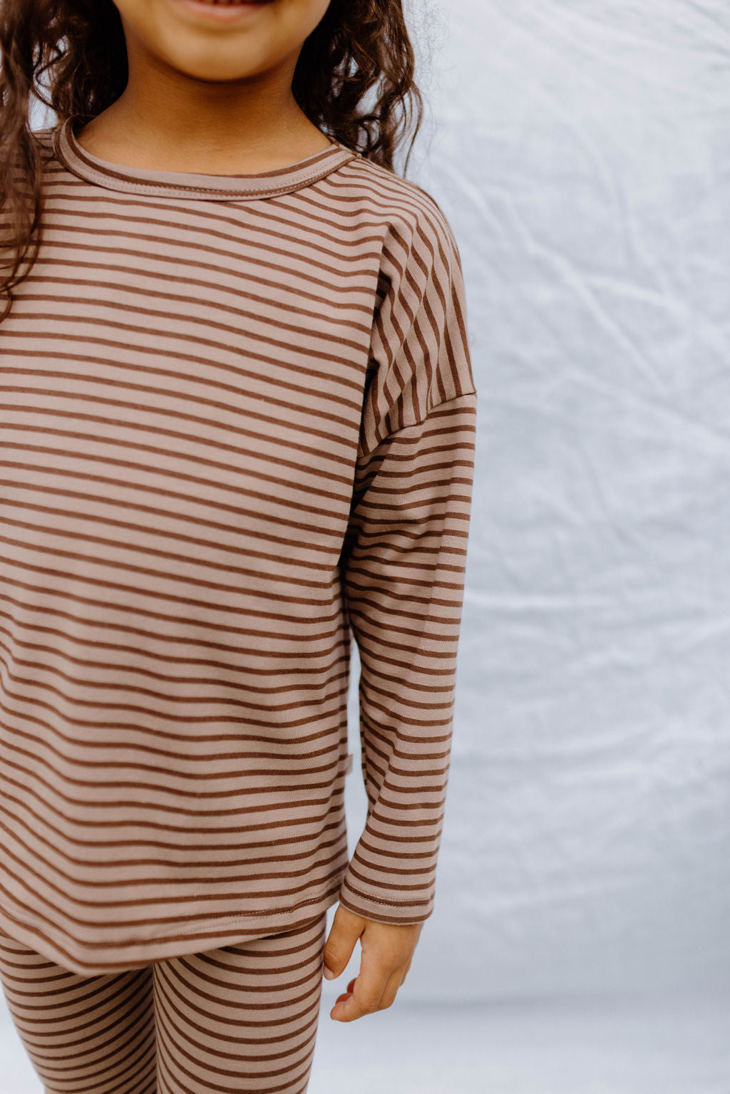 Drop Shoulder Long Sleeve | Mocha Stripes
