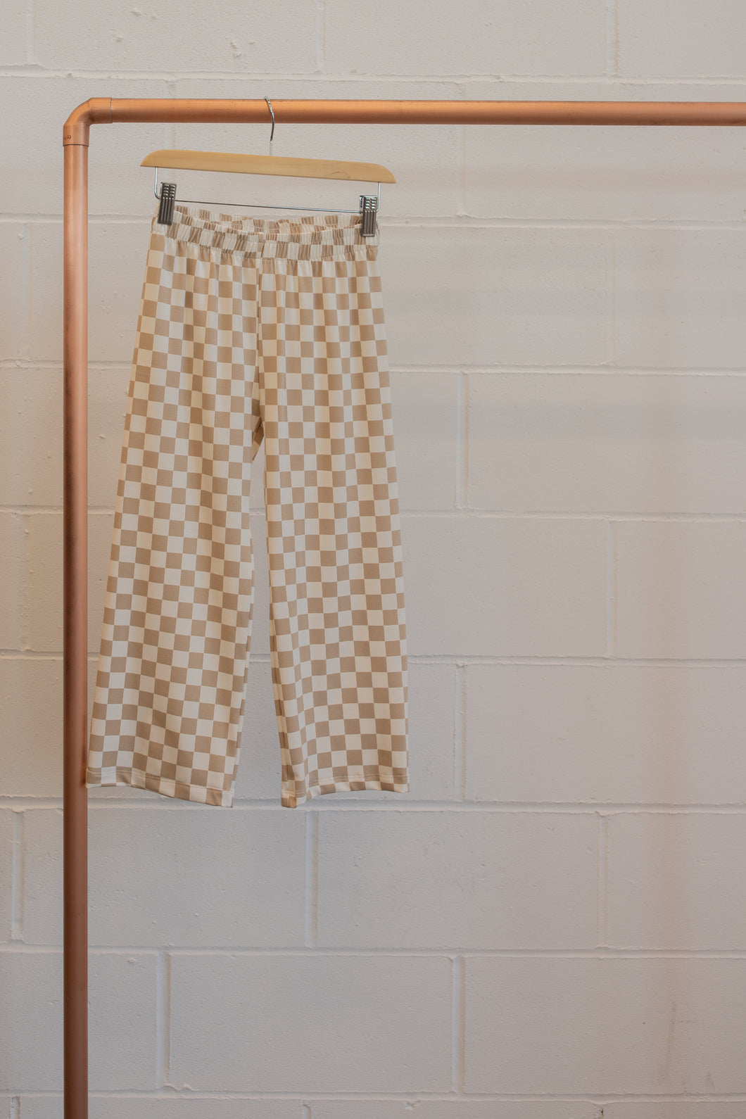Youth Wide Leg Pants | Beige Checkers