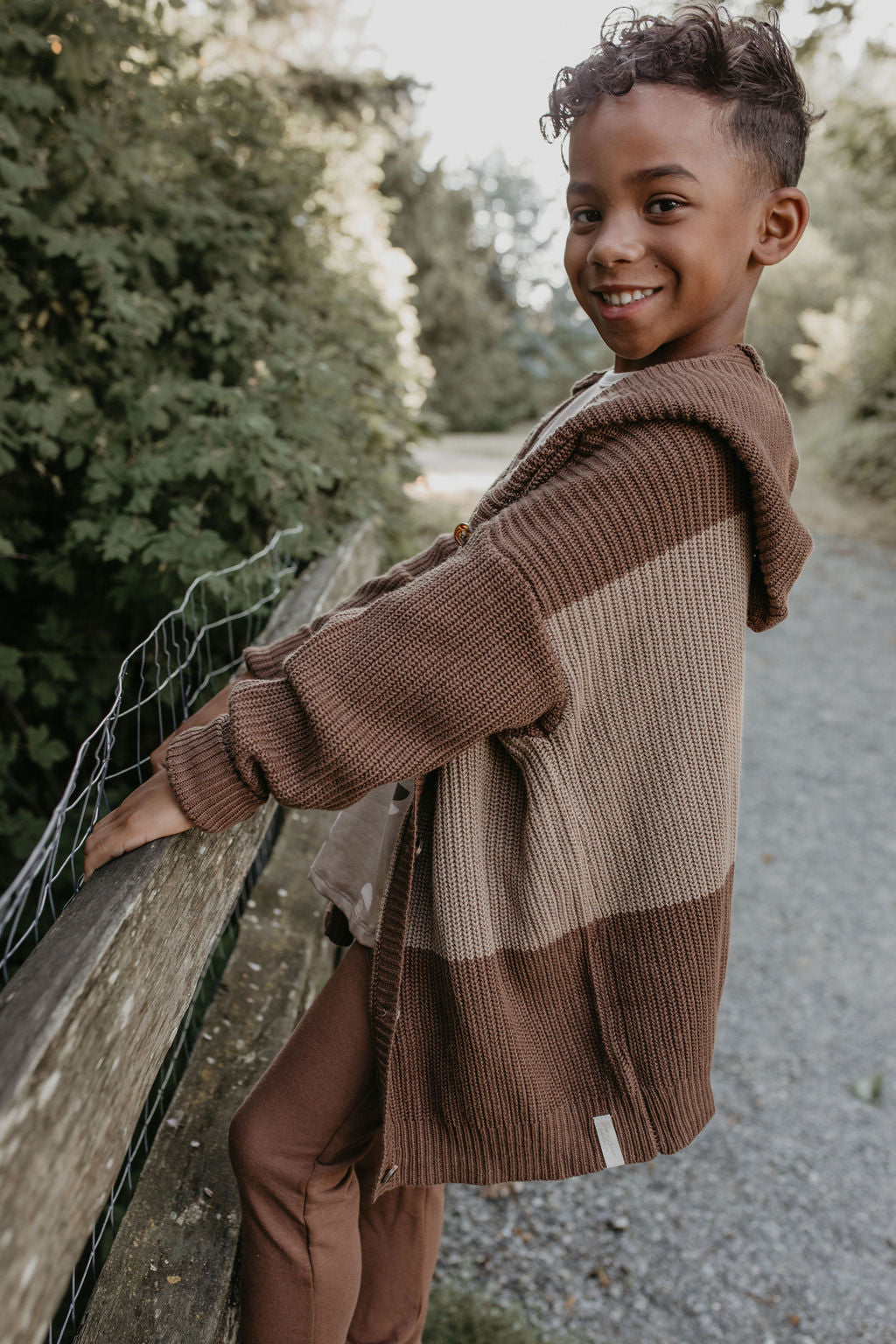 Knit Button Cardigan | Cocoa Brown with Portabella - Size 2/3Y