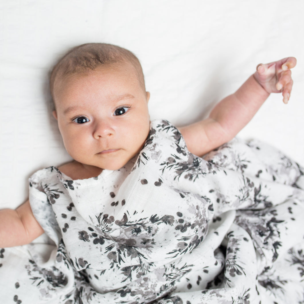 Bamboo Muslin Swaddle | Black Floral